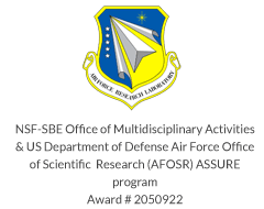 NSF-SBE Office of Multidisciplinary Activities & US Department of Defense Air Force Office of Scientific Research (AFOSR) ASSURE program Award # 2050922